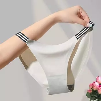 Модные бесшовные трусики, женские трусы с низкой посадкой, удобные трусы, полосатый пояс, ледяной шелк, сексуальное женское нижнее белье, нижнее белье M белый