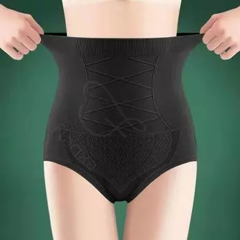 модные бесшовные женские трусики с высокой талией послеродовые утягивающие трусы с подтяжкой бедер большие размеры дышащее нижнее белье тонкие трусы M чёрный
