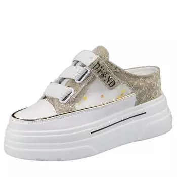 Модные без каблука, без шнуровки, ленивая сетчатая дышащая верхняя одежда, полутапочки, женские, толстая подошва, увеличивающая рост на 8 см, белые туфли, кроссовки 34