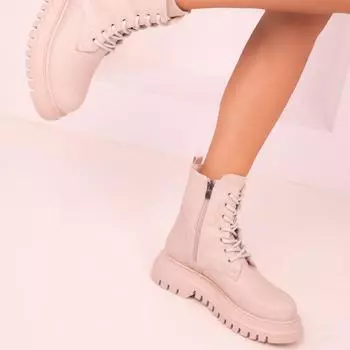 Модные бежевые женские ботинки и ботильоны