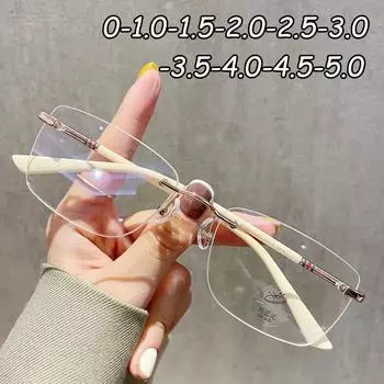 Модные безрамные анти-синие очки для близорукости, квадратные компьютерные очки в стиле ретро, против усталости, от 0 до -6,0 0 белый