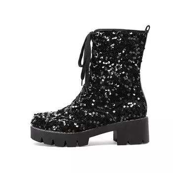 Модные блестящие блестящие зимние женские туфли в готическом стиле со шнуровкой, женские ботильоны на платформе для вечеринок и свадеб в стиле панк 42 6