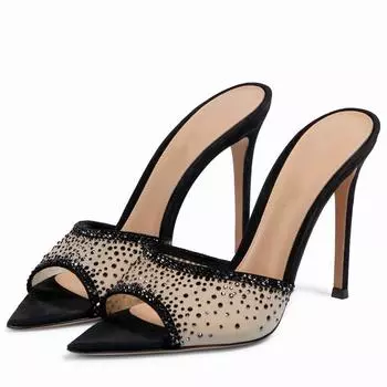 Модные блестящие босоножки со стразами, женские летние сексуальные туфли с острым носком, женские туфли-лодочки с открытым носком, женские туфли на высоком каблуке 35