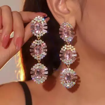 Модные блестящие длинные серьги с кристаллами, темпераментные цветочные серьги, женские серьги, 1 пара