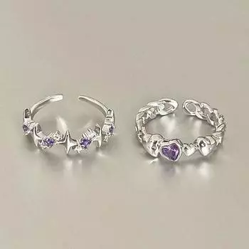 Модные блестящие фиолетовые стразы, открывающиеся кольца для пар для женщин и мужчин, винтажное регулируемое кольцо с кристаллами и звездами, ювелирные изделия Y2K белый