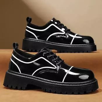 Модные блестящие кожаные туфли для мужчин, модные туфли на платформе, повседневная обувь для мужчин в британском стиле, черные туфли для мужчин, zapatos de cuero hombre 39