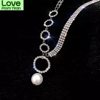 Модные блестящие кристаллы женские подвески ожерелья модные звенья цепи геометрические милые жемчужины изысканные вечерние ожерелья 40cm серебряный