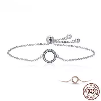 Модные блестящие круглые браслеты-цепочки из стерлингового серебра 925 пробы для женщин, ювелирные изделия из стерлингового серебра розового золота