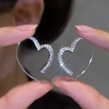 Модные блестящие серьги-сердечки из циркона для женщин серебряный