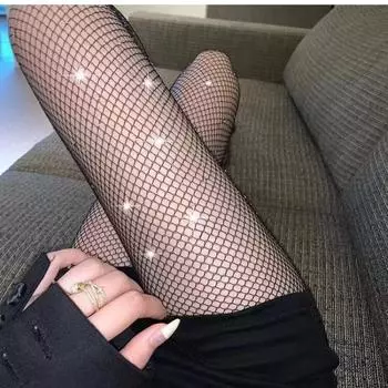 Модные блестящие сетчатые колготки, блестящие колготки с мелкой сеткой, тонкие чулки с горячей перфорацией для женщин и девочек one size белый