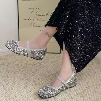 Модные блестящие туфли на плоской подошве для женщин, роскошные туфли на мелкой подошве, лето 2024 года, дизайнерские элегантные туфли, брендовые удобные туфли на мягкой подошве Zapatillas для женщин 34 чёрный