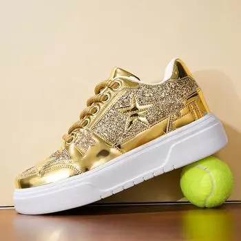 Модные блестящие золотые кроссовки унисекс со звездами на платформе дизайнерская роскошная обувь для мужчин и женщин повседневная уличная обувь для хип-хопа для мужчин 37