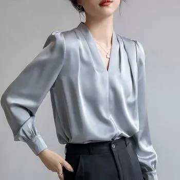 Модные блузки, рубашки с длинным рукавом и V-образным вырезом, офисная женская белая шифоновая блузка, рубашка, женские топы J750 S белый