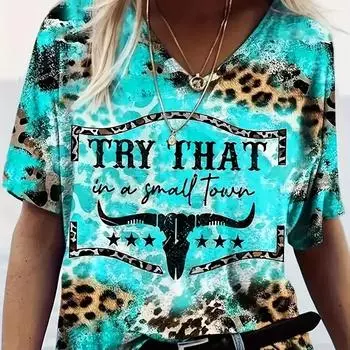 Модные блузки с принтом бычьих рогов, футболки с коротким рукавом и V-образным вырезом, повседневные XS синий