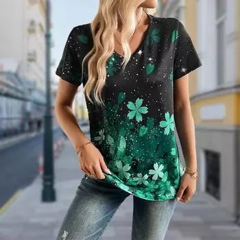 Модные блузки с принтом «Падающие цветы», футболки с коротким рукавом и V-образным вырезом, повседневные XS розовый