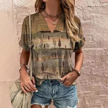 Модные блузки с принтом Rock Stratum, футболки с коротким рукавом и V-образным вырезом, повседневные XS синий