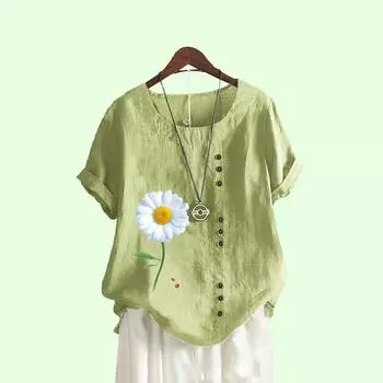 Модные блузки с принтом, женская повседневная футболка с коротким рукавом и круглым воротником, свободная футболка больших размеров S коричневый