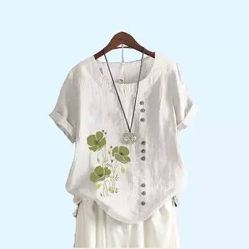 Модные блузки с принтом, женская повседневная футболка с коротким рукавом и круглым воротником, свободная футболка больших размеров S коричневый