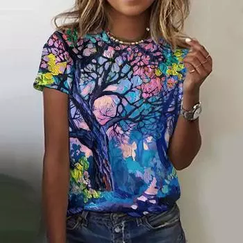 Модные блузки женские футболки модные цветочные футболки футболки с цветочными растениями летняя одежда базовые свободные женские топы S