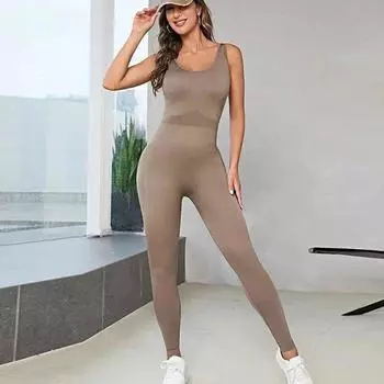 Модные боди, штаны для йоги, сексуальный облегающий комбинезон с открытой спиной и крест-накрест, женский спортивный костюм для занятий спортом, цельный спортивный костюм для фитнеса с эффектом пуш-ап 30158 S чёрный