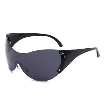 Модные большие цельные солнцезащитные очки Y2K, женские брендовые винтажные солнцезащитные очки без оправы в стиле панк, женские и мужские уникальные звездные оттенки чёрный