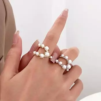 Модные большие геометрические жемчужины паве кольца для женщин ювелирные изделия заявление личности открытое кольцо белый
