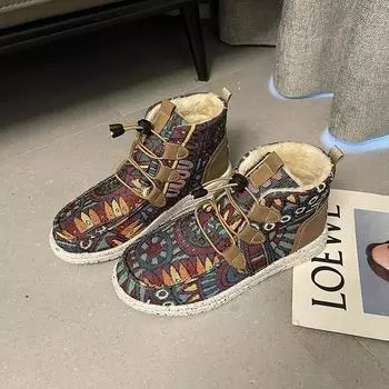 Модные большие хлопковые туфли для женщин в 2024 году, зимние новые женские ботинки Bread Boots с плюшевыми короткими ботинками и теплыми повседневными ботинками на плоской подошве 36 бежевый