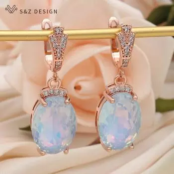 Модные большие красочные овальные серьги с кристаллами с кубическим цирконием для женщин, свадебные ювелирные изделия цвета розового золота