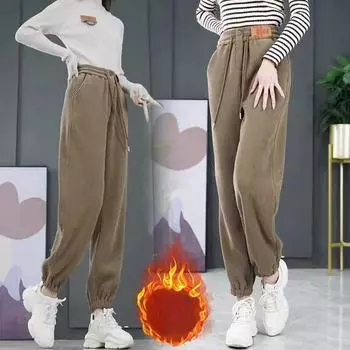 Модные большие плюшевые осенние и зимние новые теплые повседневные брюки M