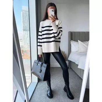 Модные большие полосатые пуловеры женские вязаные базовые осенне-зимние свободные толстые джемперы свитера женская одежда S