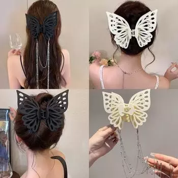 Модные большие полые когти для волос-бабочки, преувеличенная цепочка с кисточкой, заколка для волос, заколка для волос для женщин, аксессуары для волос, головные уборы