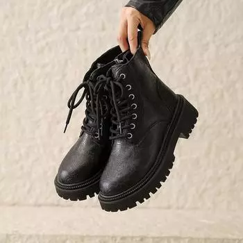 Модные большие размеры новые кожаные мотоциклетные ботинки для женщин модные туфли на платформе с увеличенным размером женские дизайнерские осенне-зимние ботильоны женские 35