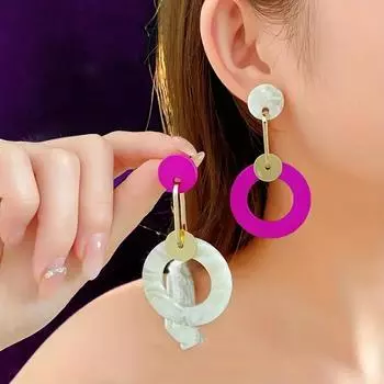 Модные большие серьги-кольца для женщин розовый