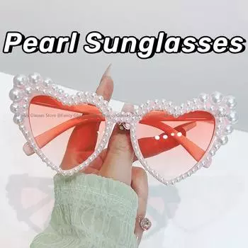 Модные большие солнцезащитные очки с перламутровым покрытием для женщин унисекс, модные солнцезащитные очки UV400, женские роскошные дизайнерские очки в форме сердца AS THE PICTURE красный