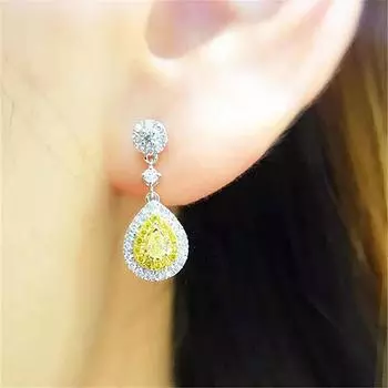Модные большие висячие серьги в форме капли воды для женщин, маленькие свежие ярко-желтые Cz, женские свадебные аксессуары для вечеринок оптом жёлтый