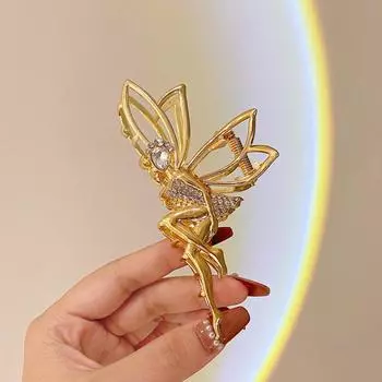 Модные большие заколки для волос Эльф для женщин Металлическая заколка для волос Хвост Женская заколка для волос для вечеринки Кристалл Танцующие эльфы Женские аксессуары для волос