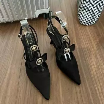 Модные босоножки Baotou, летние, новые, с перекрестным ремнем, с полым бантом, заостренные, женские, с металлической пряжкой, на шпильках 34 розовый