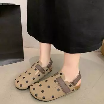 модные босоножки Baotou в горошек женская обувь осенняя удобная повседневная обувь на платформе для женщин полутапочки модные женские босоножки 35 хаки