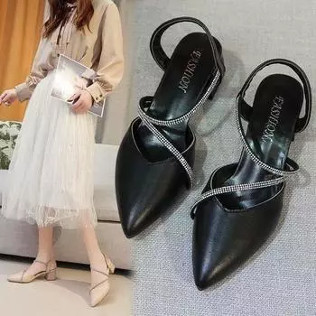 Модные босоножки fairy wind 2025 новые летние туфли с толстой подошвой и стразами на высоком каблуке с юбкой женские туфли 41 чёрный