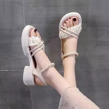 Модные босоножки фея фея стиль с юбкой на среднем каблуке женские туфли 2025 лето новые модели не воняют ноги римские сандалии универсальны 35