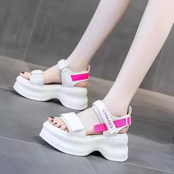 Модные босоножки на платформе для лета для женщин, модные дизайнерские босоножки на каблуке с открытым носком, женская удобная повседневная спортивная пляжная обувь 35 бежевый