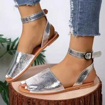 Модные босоножки на платформе, расшитые блестками, сандалии на плоской подошве, женские, большого размера, с открытым носком, на мягкой подошве, повседневные сандалии, женские, нарядные, летние 36 серебряный