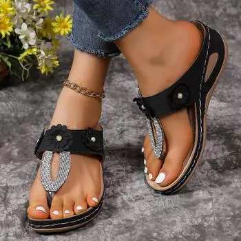 Модные босоножки на танкетке со стразами. Дышащие спортивные сандалии, износостойкие нескользящие шлепанцы, повседневные универсальные пляжные тапочки с открытым носком. 36 жёлтый