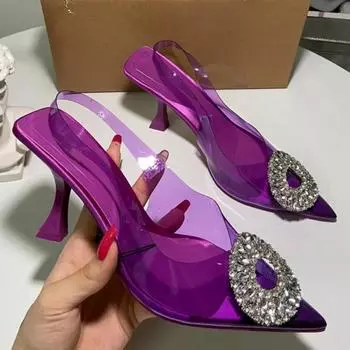 Модные босоножки на высоком каблуке для женщин, роскошные круглые босоножки со стразами, прозрачные, из ПВХ, с острым носком, модные дизайнерские туфли для вечеринок 36 бежевый