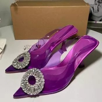 Модные босоножки на высоком каблуке для женщин, роскошные круглые босоножки со стразами, прозрачные, из ПВХ, с острым носком, модные дизайнерские туфли для вечеринок 37 фиолетовый