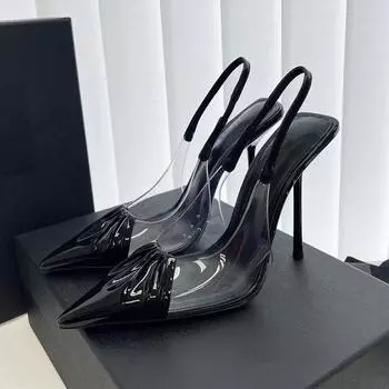 Модные босоножки на высоком каблуке с острым носком и плиссировкой, женские летние сексуальные прозрачные туфли-шпильки с ремешком на спине, для вечеринок и свадеб 35 чёрный