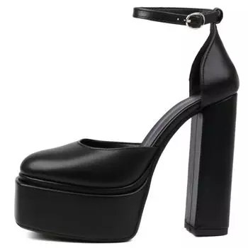 Модные босоножки на высоком каблуке с ремешками на щиколотке, женские сексуальные туфли с круглым носком, черные, красные, на каблуке, танцевальная фетиш-туфля, женские, большого размера 34 чёрный