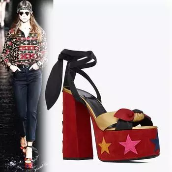 Модные босоножки на высоком каблуке с толстой платформой, женские летние босоножки с рыбьим ртом, женские туфли на высоком каблуке с бантом и ремешком на щиколотке для косплея 35 золотистый