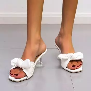 Модные босоножки с бантом, летние женские 2024 года, трендовые элегантные туфли-слайды для женщин, обувь на прозрачном каблуке, женские тапочки, красные пантуфли 36 чёрный