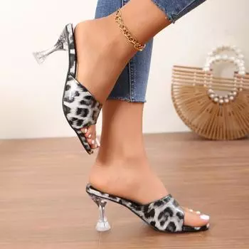 Модные босоножки с цветочным принтом на высоком каблуке для женщин, фирменные туфли-лодочки на тонком каблуке для женщин, размер плюс 42, туфли для вечеринок с острым носком 35 чёрный